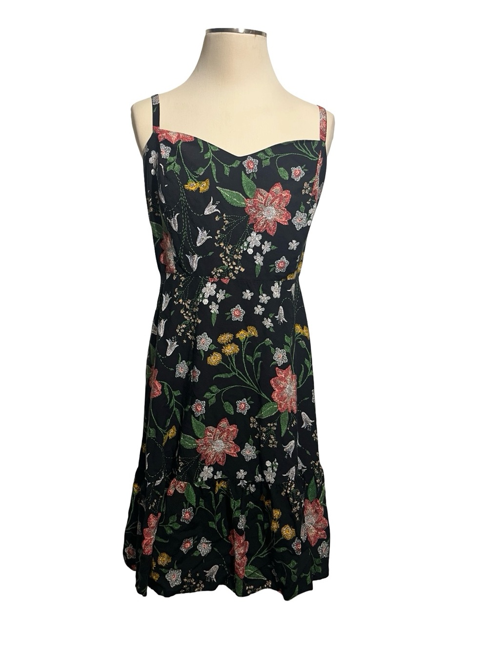 Old Navy Black Floral Spaghetti-Strap Mini Dress with Pink & Green Print